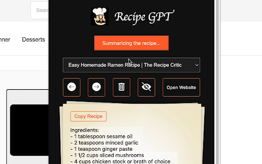 RecipeGPT screenshot