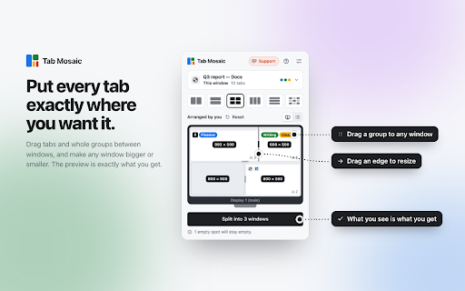 Split Screen & Tile Tabs — Multi-Monitor Grid Layouts | Tab Mosaic screenshot