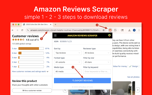 Amazon Reviews Scraper - Extract Amazon Reviews to CSV/Excel/JSON screenshot