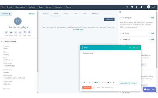 Servetel Extension For Hubspot screenshot