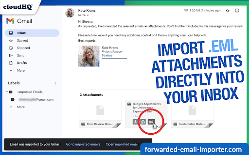 Forwarded Email Importer by cloudHQ screenshot