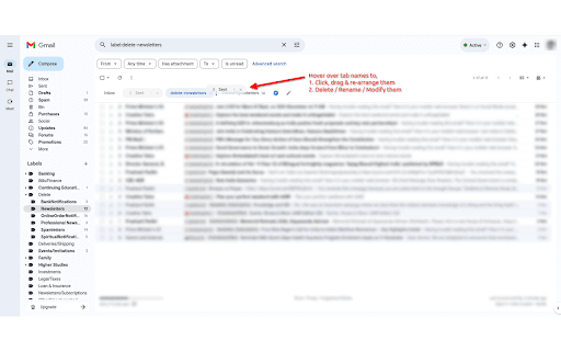 Gmail Labels and Search Queries as Tabs screenshot