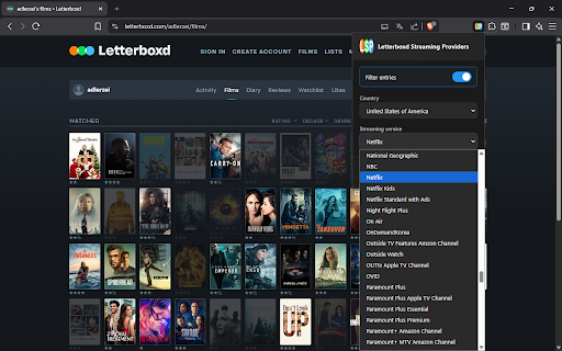 Letterboxd Streaming Providers screenshot