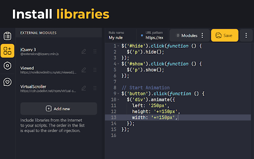 User JavaScript and CSS screenshot