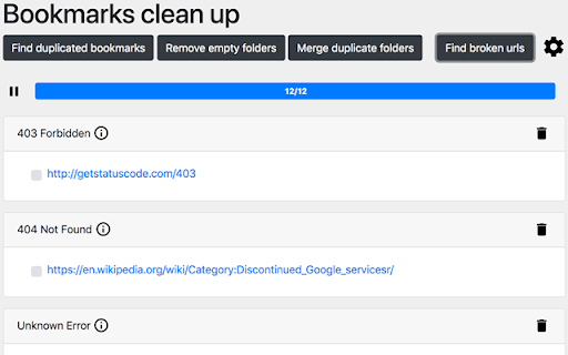 Bookmarks clean up screenshot