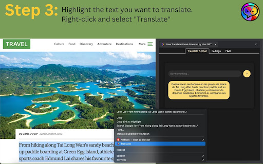 Free Translator Panel: Powered by chat GPT screenshot