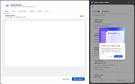 Zoom Clinical Notes screenshot