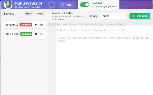 Run Javascript screenshot