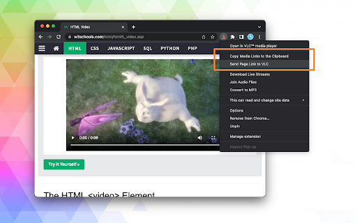 Open in VLC™ media player screenshot