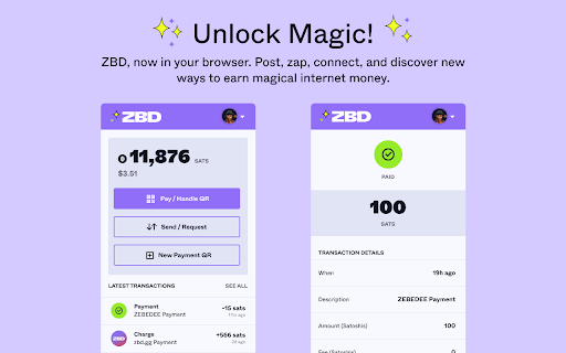 ZBD Browser Extension screenshot