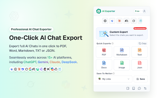 AI Exporter: Save ChatGPT, Gemini to PDF, Word, Markdown and Notion screenshot