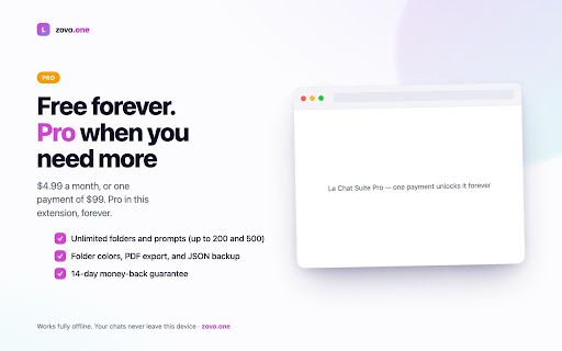 Le Chat Suite · File Chats, Save Prompts, Export Markdown screenshot