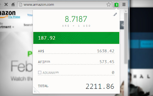 Calculadora de compras en el exterior screenshot