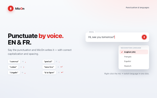 MicOn · Voice typing on every website screenshot