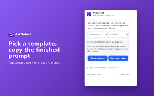 AskSelect: Selected Text to AI Prompt screenshot