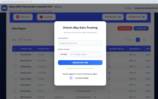 ebay seller hub product research tool screenshot