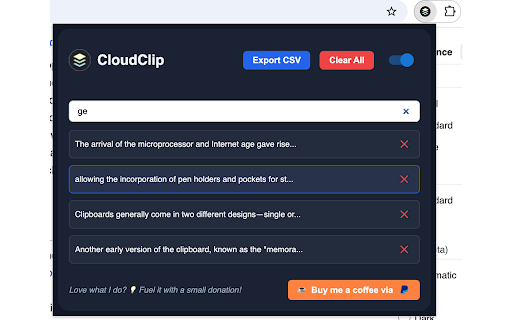 CloudClip – Multicopy Clipboard History Manager with Dark Mode & CSV Export screenshot