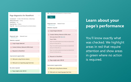 Page diagnostics for SharePoint screenshot