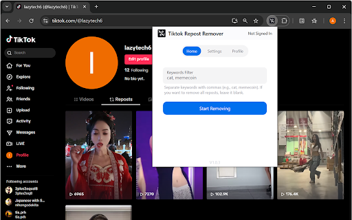 Tiktok Repost Remover screenshot