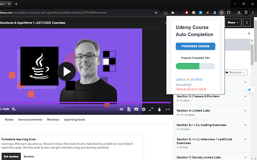 Udemy Course Auto Completion screenshot