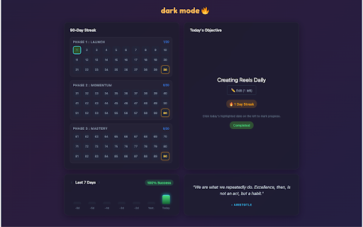 90 Day Streak: Single Habit Tracker Dashboard screenshot