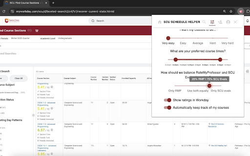 SCU Schedule Helper screenshot