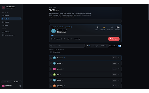 1-click blocker for Twitter screenshot
