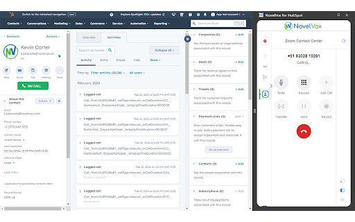 NovelVox Smart CTI Connector for Hubspot screenshot