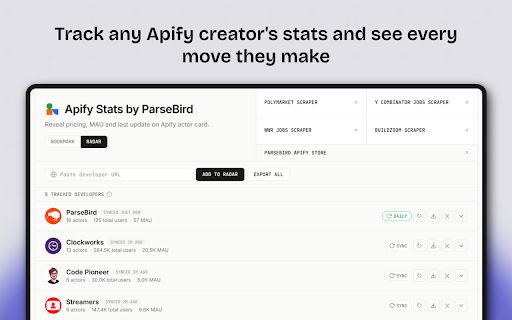 Apify Stats by ParseBird screenshot