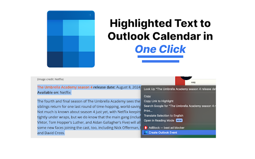 Text to Outlook Calendar screenshot