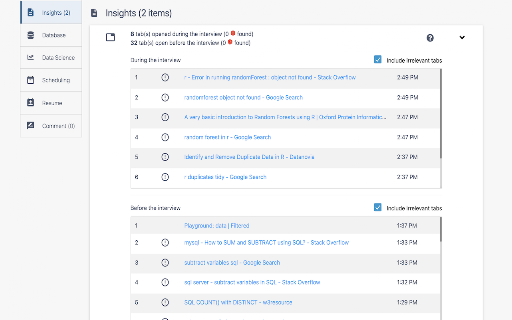 Filtered Interview Tool screenshot