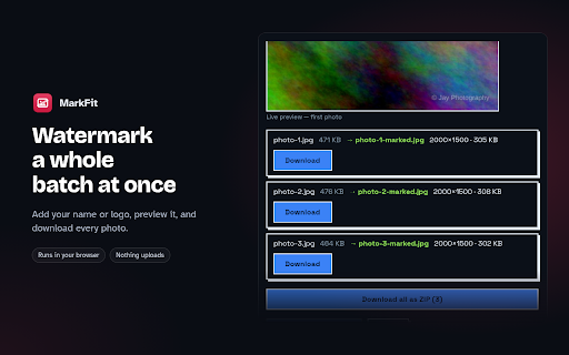 Watermark Photos in Bulk, No Upload | MarkFit screenshot