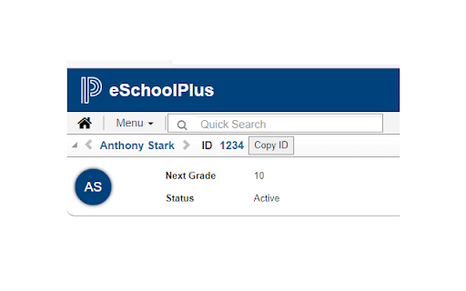 eSchool Copy Student ID screenshot