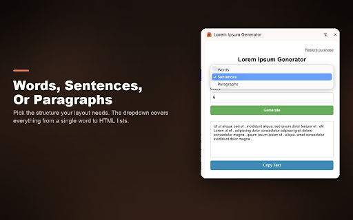 Lorem Ipsum Generator screenshot
