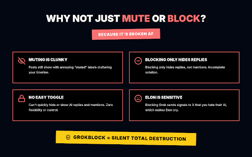 @GrokBlock – KILL AI Spam on X/Twitter screenshot