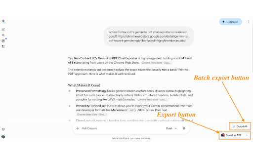 Export Gemini Chats to PDF: Download & Archive Gemini Chats screenshot