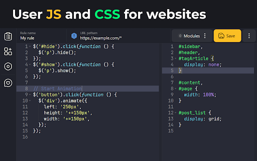 User JavaScript and CSS screenshot