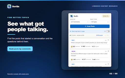 SortIn: Sort LinkedIn Posts by Likes & Comments screenshot