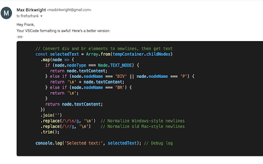 Blocky: Code Blocks in Gmail screenshot