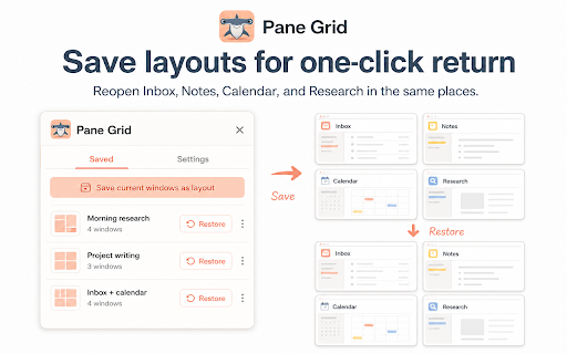 Split Screen, Tile Tabs, Tab Resize, Snap Windows, Save Restore Layouts 2x2 screenshot