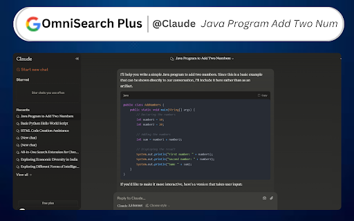 OmniSearch Plus - ChatGPT, Claude, YouTube, Bing Search Bar screenshot