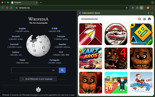 UnblockedHub.com - Play Unblocked Games on Side Panel screenshot