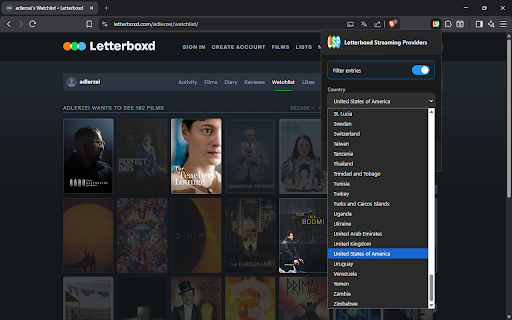 Letterboxd Streaming Providers screenshot