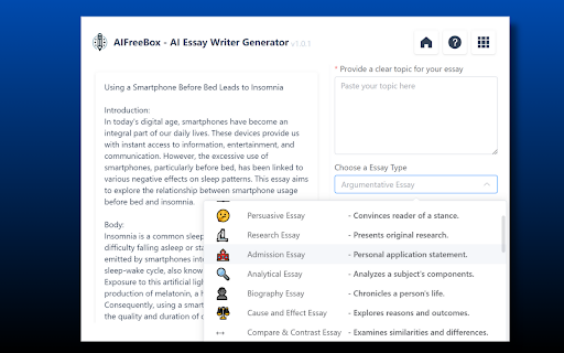 Free AI Essay Generator: AIFreeBox screenshot