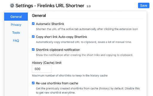 Firelinks URL Shortner screenshot