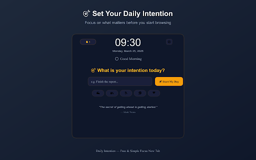 Daily Intention — Free & Simple Focus New Tab screenshot