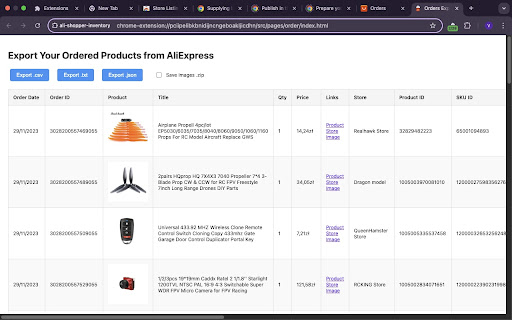 AliExpress Shopper Inventory screenshot
