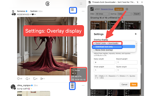Threads Video Bulk Downloader - Sort Feed for Threads screenshot