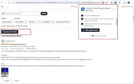 Amazon Product Reviews Export CSV Tool screenshot