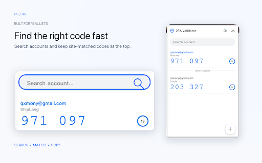 Modern 2FA verifier screenshot
